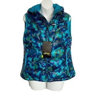 Koppen Size M Women's Kalke Down Vest Camo Blue/Green NWT $99.00